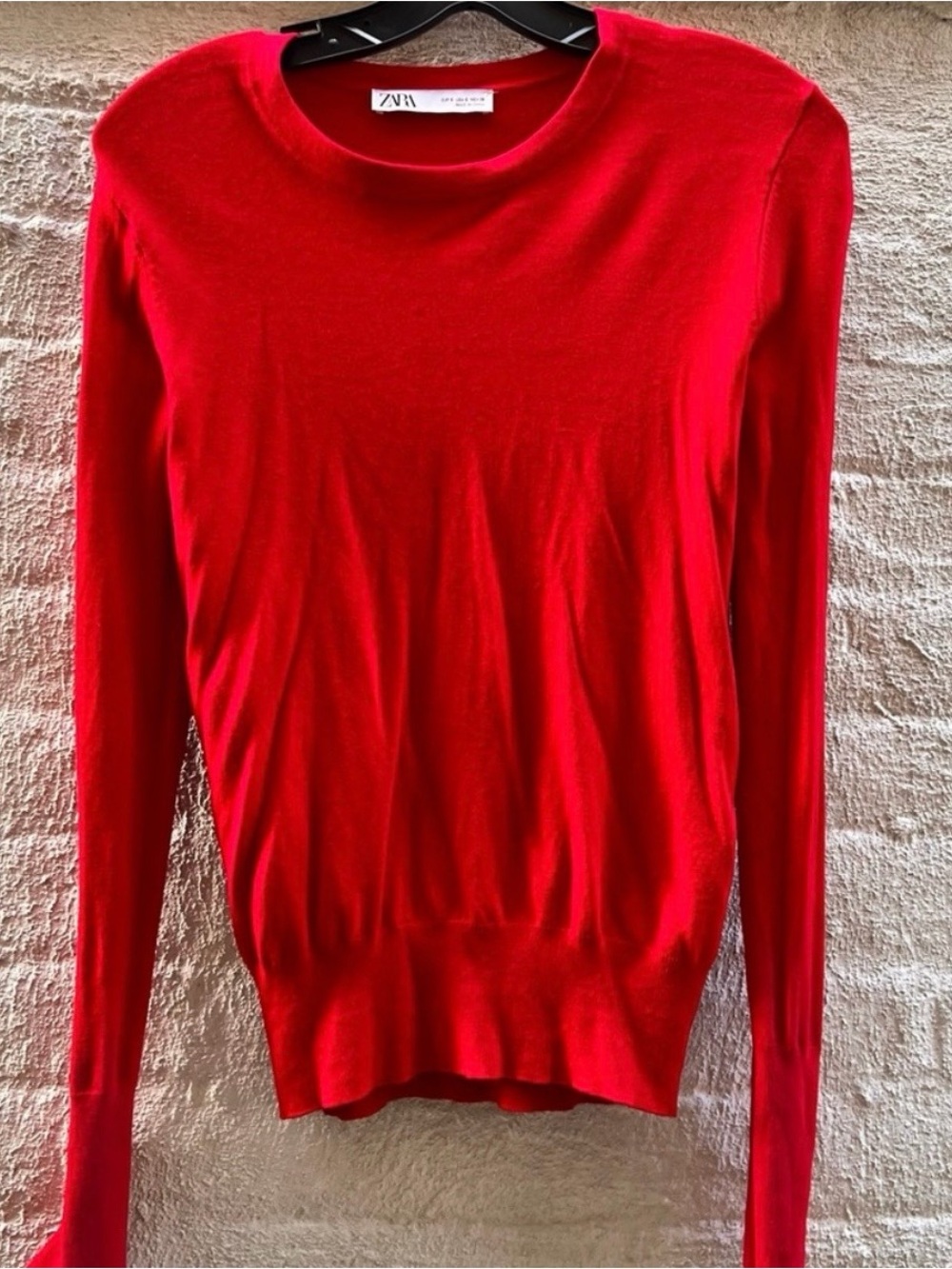 Zara Red Crewneck Knit Sweater Sz S